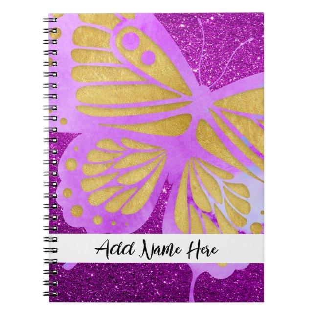 Caderno Espiral Borboleta rosa personalizada (Frente)