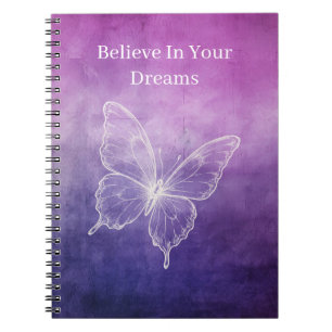 Caderno Espiral Borboleta Rosa Roxa Branca