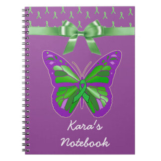 Caderno Espiral Borboleta Roxa com Fita Verde Lima