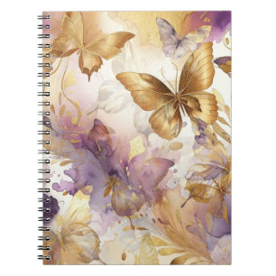 Caderno Espiral Borboleta Roxa e Dourada Aquarela Borboletas