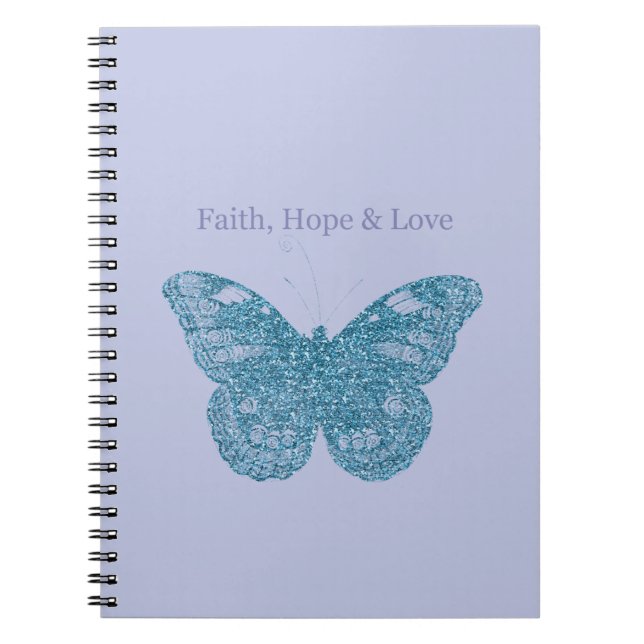 Caderno Espiral Borboleta Roxa Fé, Esperança, Amor (Frente)