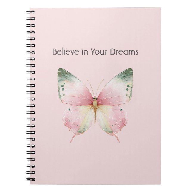 Caderno Espiral Borboleta Verde Rosa Branco Menta (Frente)