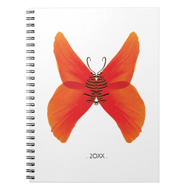 Caderno Espiral Borboleta Vermelha Laranja com o seu nome (Frente)