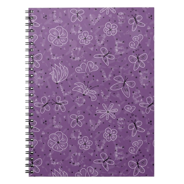 Caderno Espiral Borboleta Violeta Mauve AMOR - padrão contínuo. (Frente)