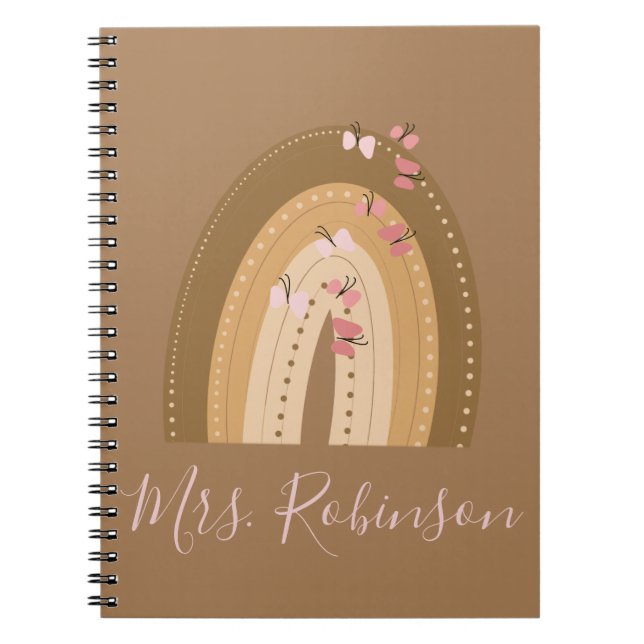 Caderno Espiral Borboletas Arco-Íris Script Professores Nome Noteb (Frente)