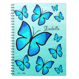 Caderno Espiral Borboletas Azuis, Pintadas manualmente