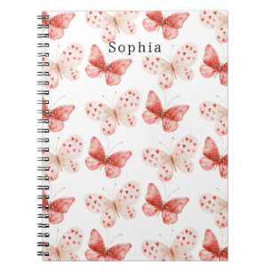 Caderno Espiral Borboletas Beijos Abraços Rosa Bege Vermelho