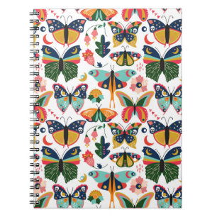 Caderno Espiral Borboletas Boho: Padrão de Papel de Carteira Invis