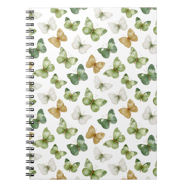 Caderno Espiral Borboletas Brancas Bege Verde (Frente)