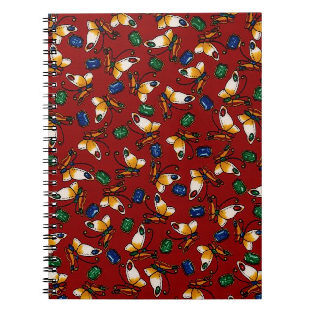 Caderno Espiral Borboletas brancas laranja, Emerald, Sapphire em v (Frente)