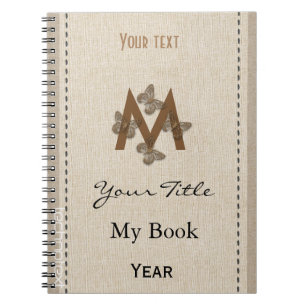 Caderno Espiral Borboletas brancas personalizadas Monograma Linen 