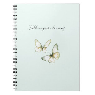 Caderno Espiral Borboletas Brancas Verde Menta