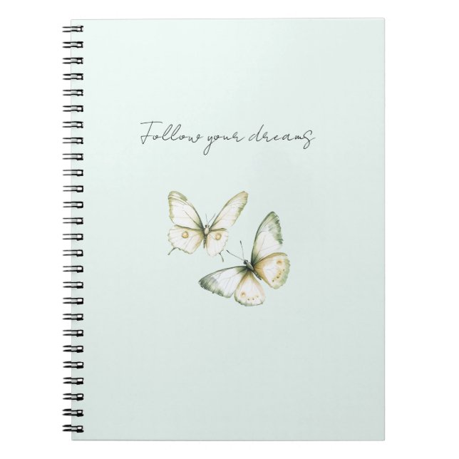 Caderno Espiral Borboletas Brancas Verde Menta (Frente)