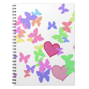 Caderno Espiral borboletas coloridas e corações amorosos