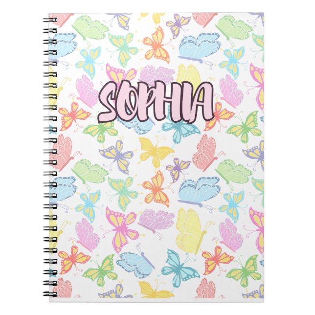 Caderno Espiral Borboletas coloridas personalizáveis AOP (Frente)