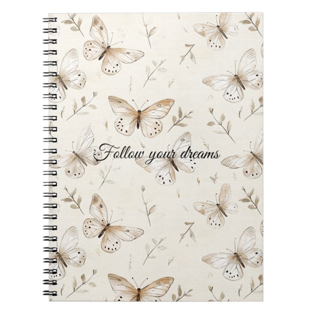 Caderno Espiral Borboletas de Areia Bege Creme (Frente)