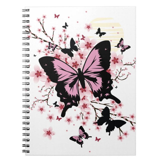 Caderno Espiral Borboletas de flores de cereja (Frente)