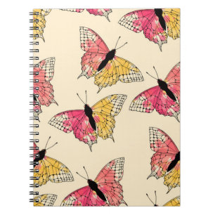 Caderno Espiral borboletas de tinta que voam num padrão sem costu