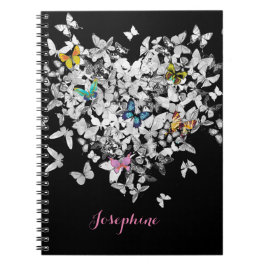 Caderno Espiral Borboletas do Coração Girly Cute Personalizada