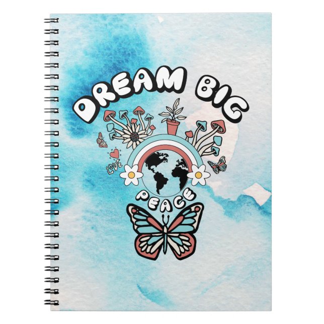 Caderno Espiral Borboletas e Cogumelos Sonham Grande inspo positiv (Frente)
