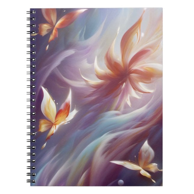 Caderno Espiral Borboletas e flores estilizadas (Frente)