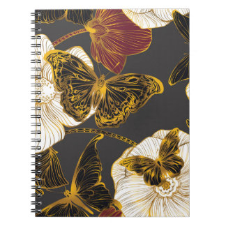 Caderno Espiral Borboletas e flores: padrão de Primavera Boho