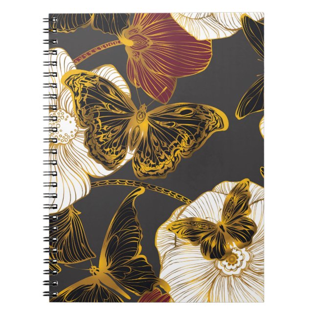 Caderno Espiral Borboletas e flores: padrão de Primavera Boho (Frente)