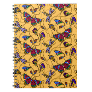Caderno Espiral Borboletas e libélulas a amarelo