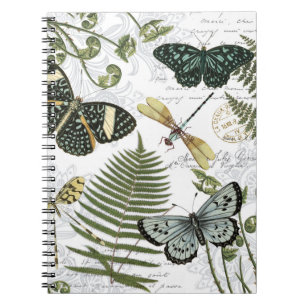Caderno Espiral borboletas e libélulas de colheita modernas