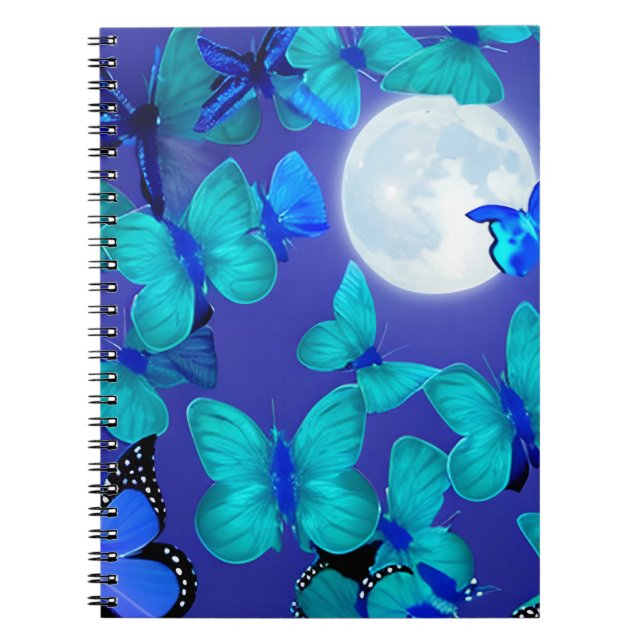 Caderno Espiral Borboletas e mariposas num céu azul profundo (Frente)