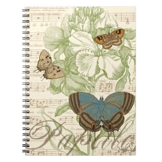 Caderno Espiral Borboletas em Música Folha com Design Floral (Frente)