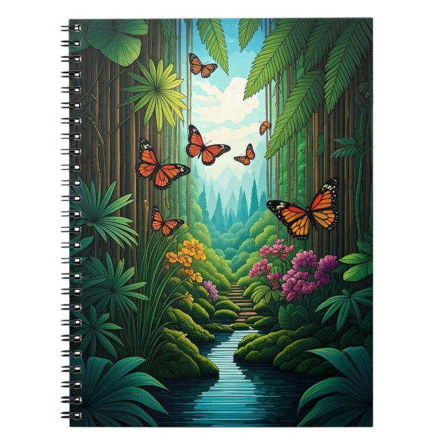 Caderno Espiral Borboletas em uma selva exuberante (Frente)