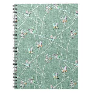 Caderno Espiral Borboletas em Verde-Menta em Aquarela