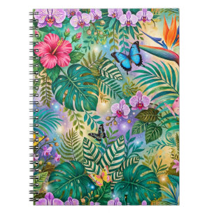 Caderno Espiral Borboletas Flores Alegres Fantasia da Selva