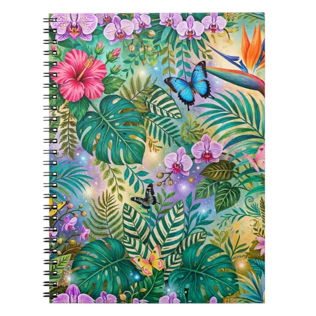 Caderno Espiral Borboletas Flores Alegres Fantasia da Selva (Frente)