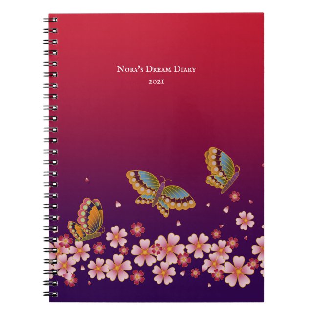 Caderno Espiral Borboletas japonesas Sakura Blossomas Personalizad (Frente)