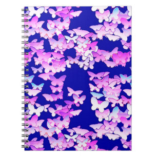 Caderno Espiral Borboletas, lavanda e azul escuro