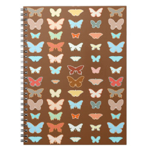 Caderno Espiral Borboletas, marrom, turquesa e coral