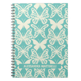 Caderno Espiral Borboletas naturais Design em Teal