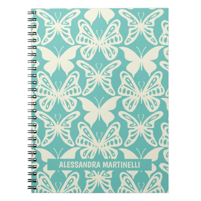 Caderno Espiral Borboletas naturais Design em Teal (Frente)