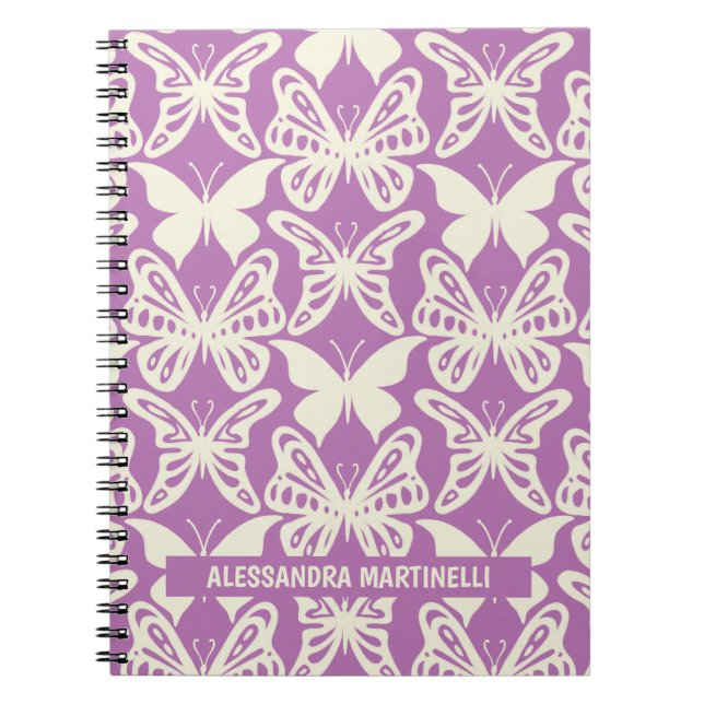 Caderno Espiral Borboletas naturais no notebook roxo (Frente)
