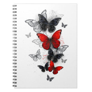Caderno Espiral Borboletas Negras e Vermelhas