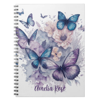 Caderno Espiral Borboletas personalizadas Menina de nomes roxos