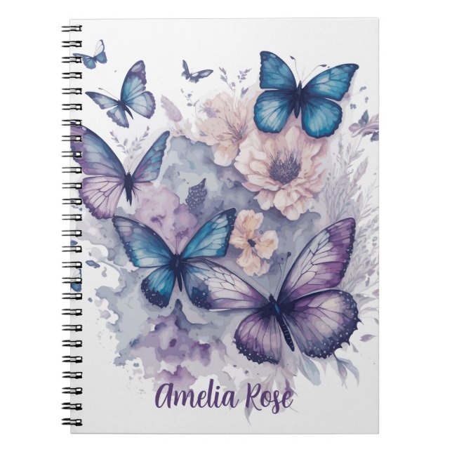 Caderno Espiral Borboletas personalizadas Menina de nomes roxos (Frente)