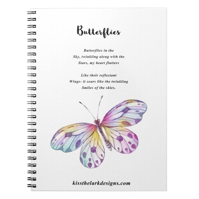 Caderno Espiral Borboletas - poesia - Jessica Fuqua - (Frente)