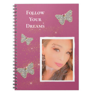 Caderno Espiral Borboletas Prateadas Rosa Douradas Diminuir sua fo