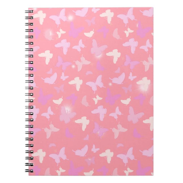 Caderno Espiral Borboletas Rosa Padrão Invisível (Frente)
