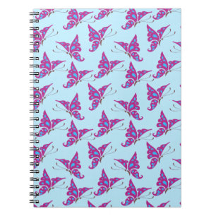 Caderno Espiral Borboletas roxas em azul claro, Impressão de borbo
