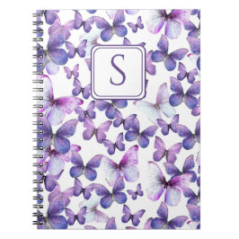 Caderno Espiral Borboletas Roxas Monograma Personalizado Elegante