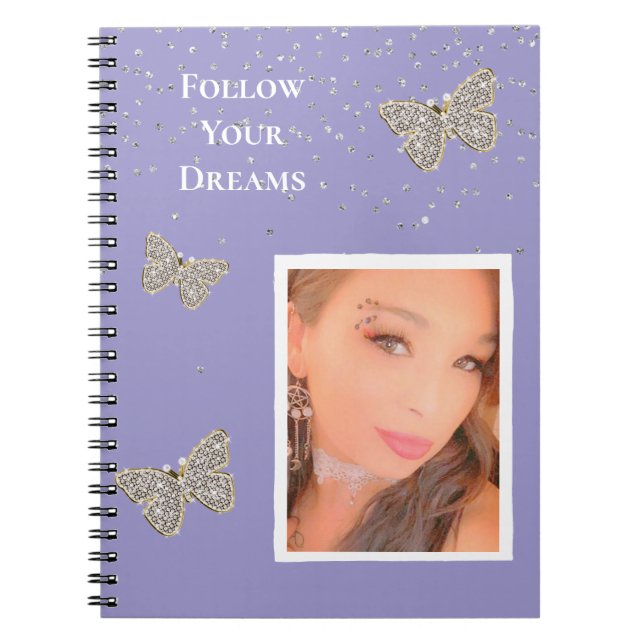 Caderno Espiral Borboletas Roxo Silver Sparkle Fotografa (Frente)
